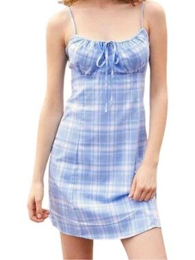 John Galt Brandy Melville Plaid Blue Slip Dress With Tie Detail And Zipper OS
